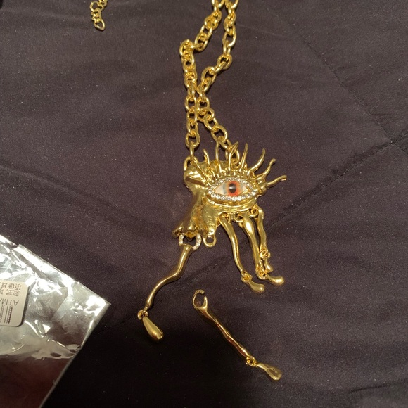 Schiaparelli Inspired Gold Tone Eye Statement Pendant Necklace Abstract Art - Picture 8 of 9